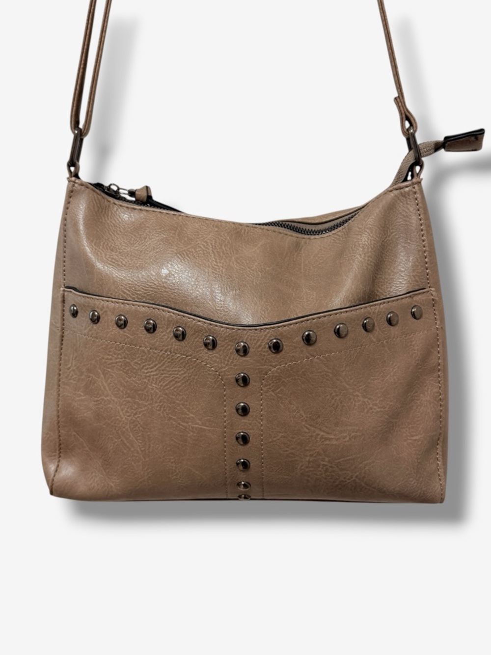 Taupe Studded Crossbody Shoulder Bag Sam & Hadley Faux Leather Adjustable